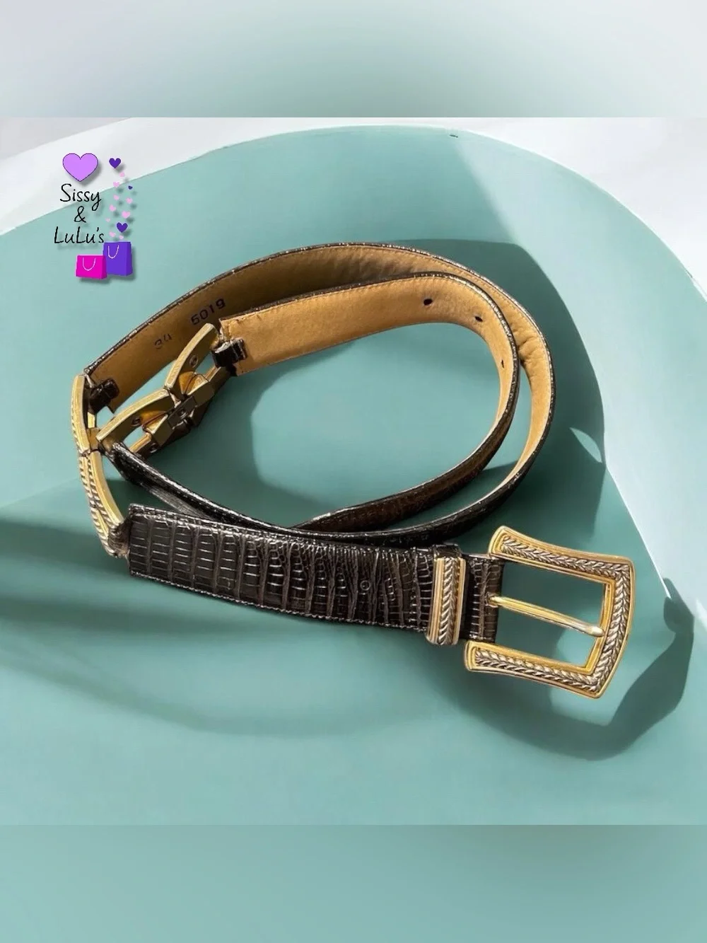 Brighton Belt Womens Brown Croc Embossed Gold Tone Buckle Size L 34-35 in